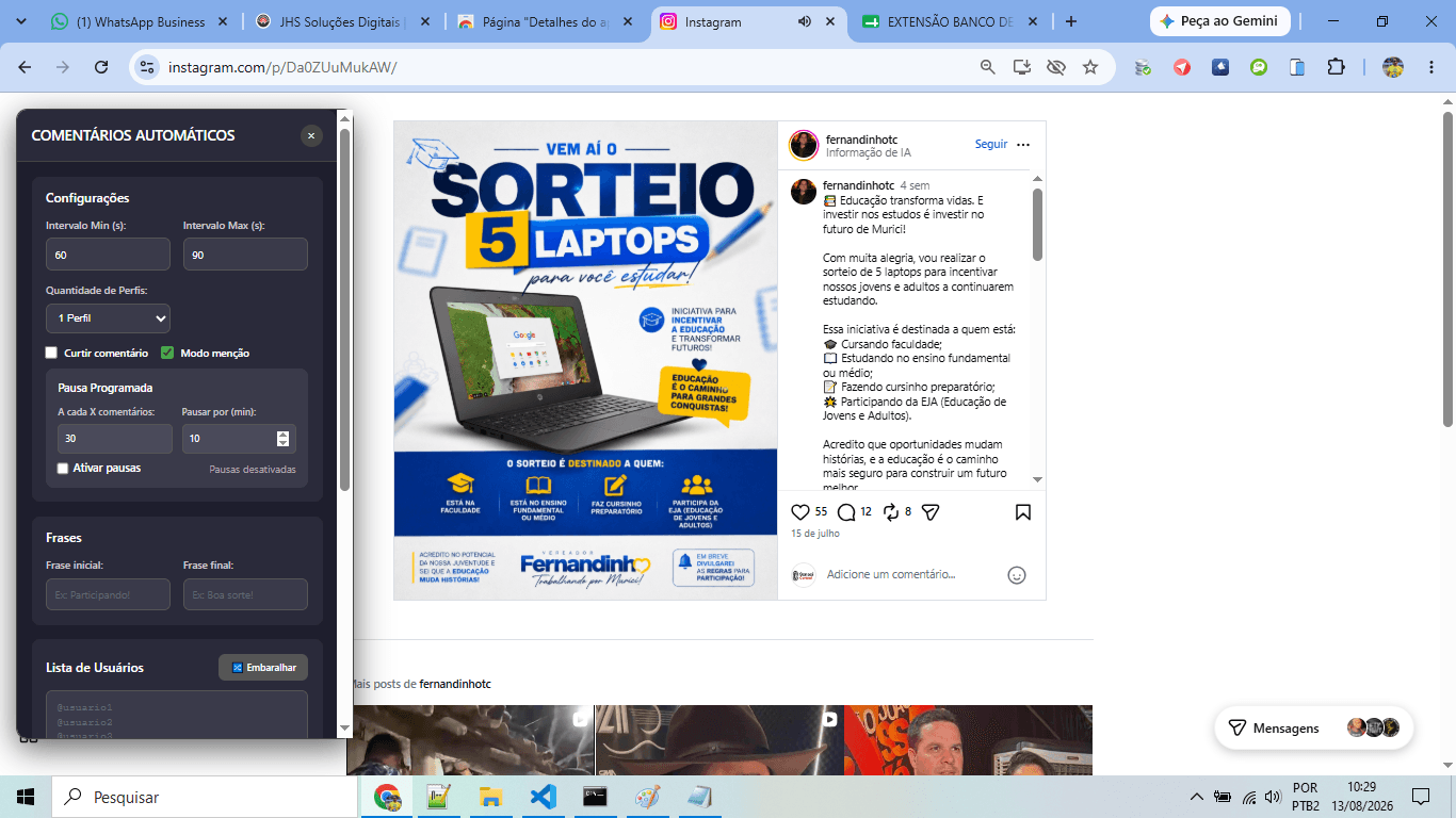 AutoSorteios: Bot de Comentários